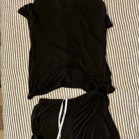Black Rayon Amazon Short Sleeve Button Down Shorts Pajama Sleep Set L - Picture 4 of 4
